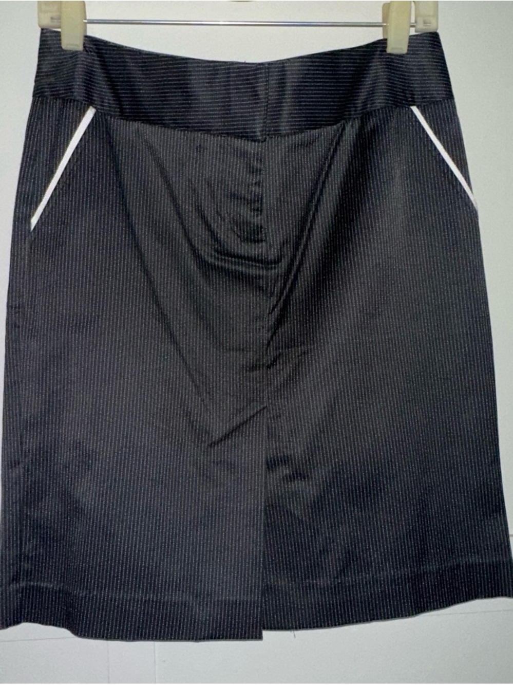 Bebe Black Pinstripe Pencil Skirt with White Trim NWT